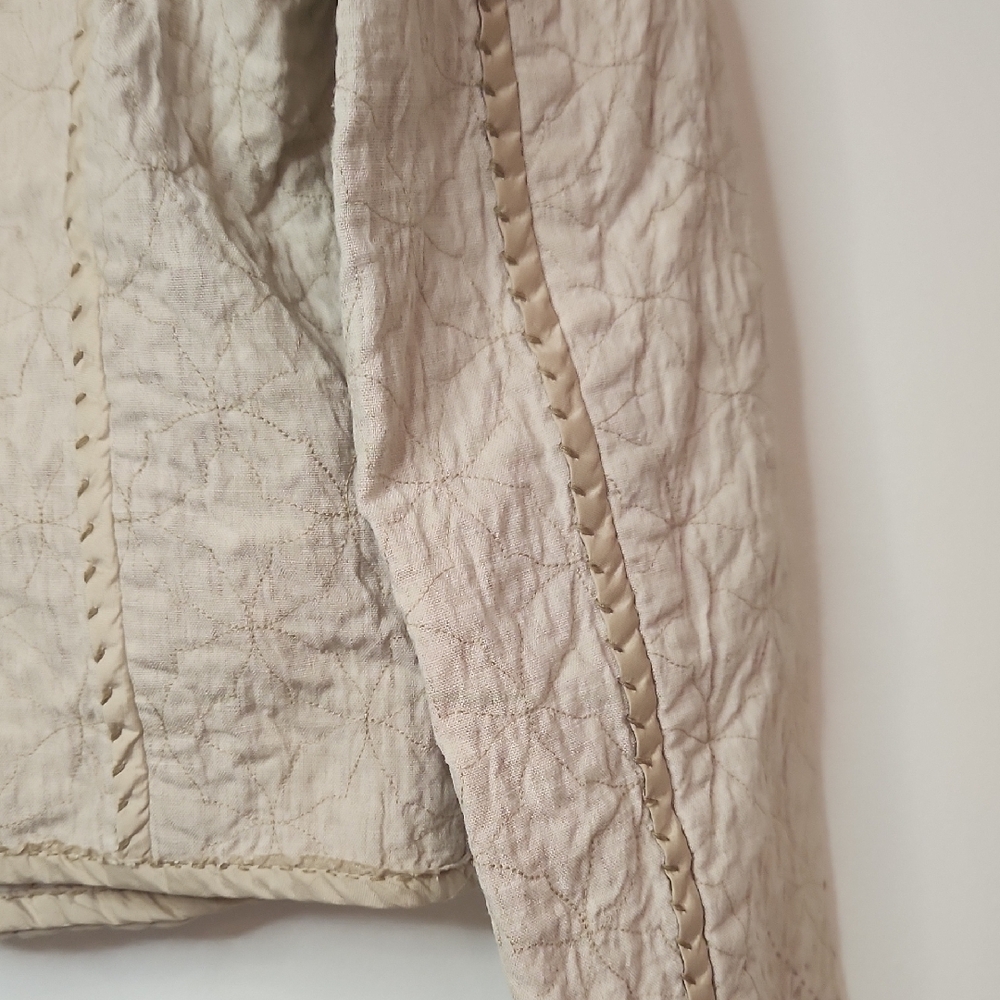 Prada Style Italian Jacket Cotton Neutral Short Quilted Embroidered No Tags - Picture 15 of 16